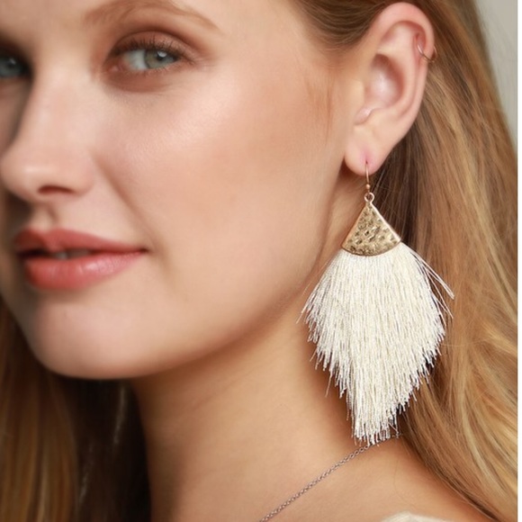 Grey Thread Tassel Hook Earrings - Picture 2 of 2